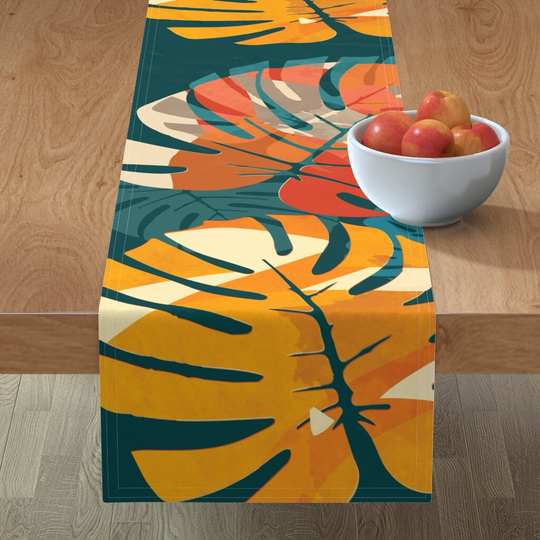 Mustard Monstera Table Runner - I'm A Mf By Freethebold Plant Lady Black Art Cotton Sateen Spoonflower