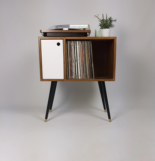 Compact Walnut Sideboard | Minimalist Media Console Vinyl Record Storage Tv Stand Solid Wood