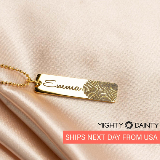 Valentine Gifts Fingerprint Necklace in Gold, Rose & Silver | Bar Memorial Jewelry Personalized