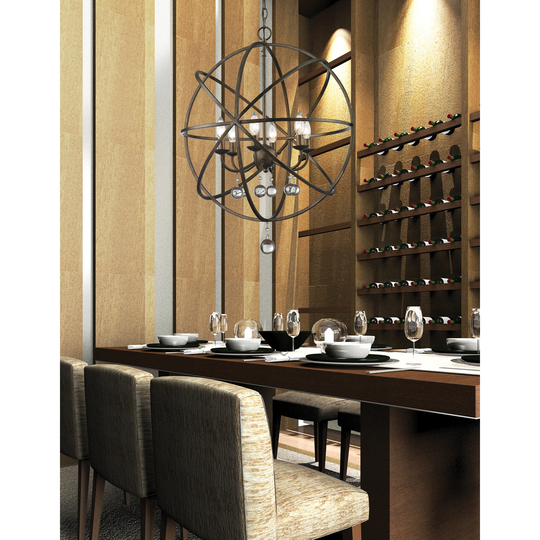 Avery Home Lighting Acadia 6-light Golden Bronze/ Clear Crystal Pendant