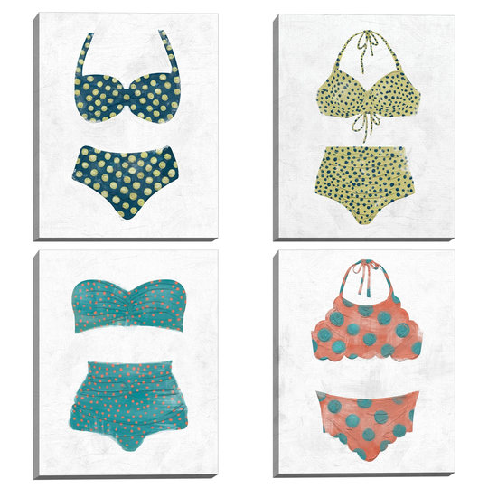 Polka Dot Bikini I-IV by Studio Arts Canvas Art Print Set of 4 - Multi-Color