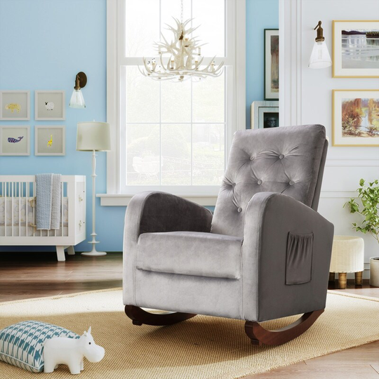 Livingroom Comfort High Back Rocking Chair,Rocker w/ Padded Seat,Grey