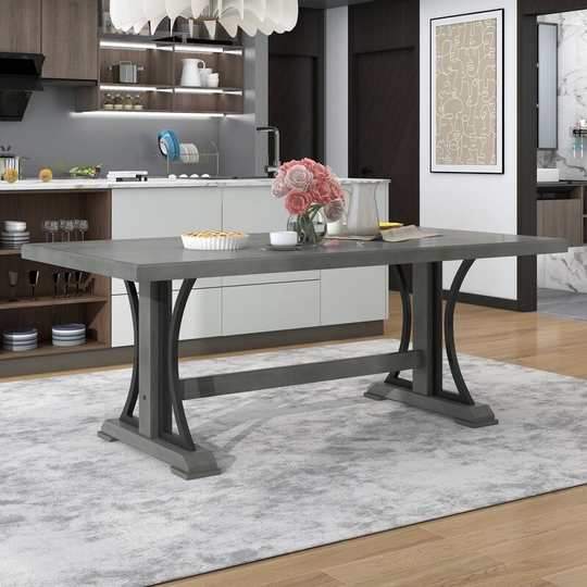 Retro Style Dining Table 78" Wood Rectangular Table, Seats up to 8