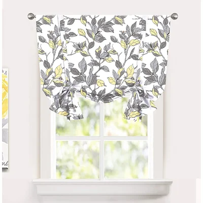 Adalee Sketch Branch Leaves Lined Tie up Adjustable Balloon Floral Blackout Thermal Outdoor Rod Pocket Single Curtain Panel