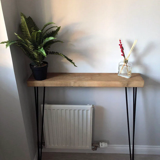 Narrow Console Table With Hairpin Legs, Wooden Rustic Hallway Table