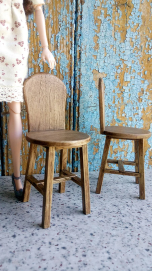 1 6 Scale Doll Chair Set Of 2 Chairs Bjd Roombox Vintage Dollhouse Miniatures