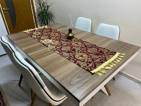 Burgundy Turkish Coffee Table Cloth Runner, Vibrant Tulip Floral Farmhouse Diner Rnr239