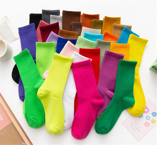 33 Colors Cotton Socks, Solid Color Dark Breathable Adult Casual Medium Tube Lovers Socks