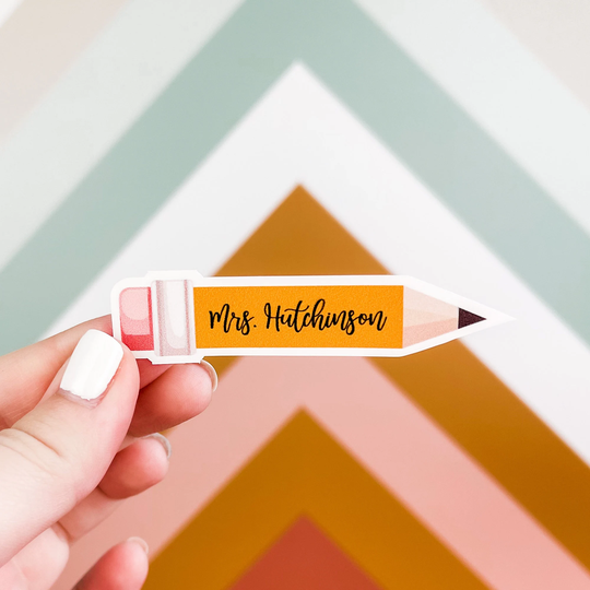 Custom Teacher Name Pencil Sticker | Cute Gift For Teachers