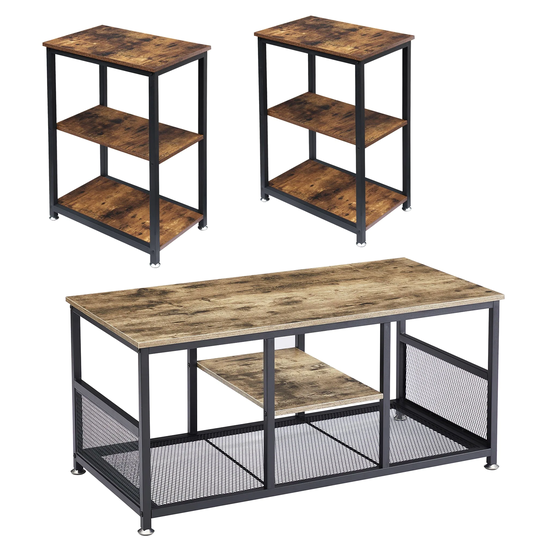 Industrial Coffee Table Set of 3, Sofa Table and Side Table Set of 2