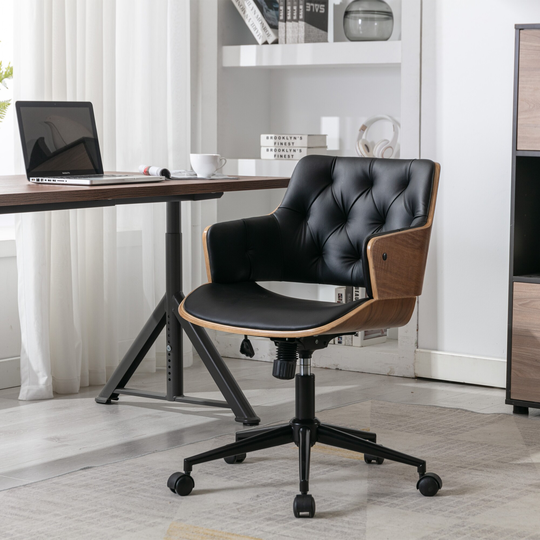 EYIW Modern Adjustable Office Chair, Swivel PU Leather Upholstery and Black Foot Desk Chair
