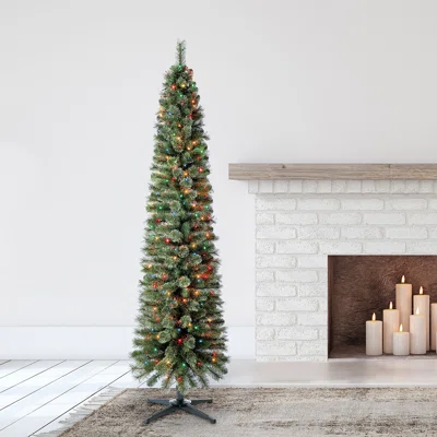 Home Heritage 7' Pencil Pine Prelit Artificial Christmas Tree 350 Color Lights