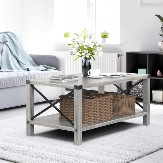 Coffee Table with 2 Tier Storage Shelf, Modern Coffee Table, Gray - 41"W