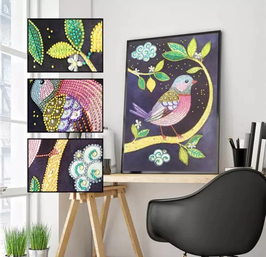Us Seller. 30x40cm Colorful Flowers, & Birds, Diamond Painting Kit. Easy Special Drill Shapes, Partial