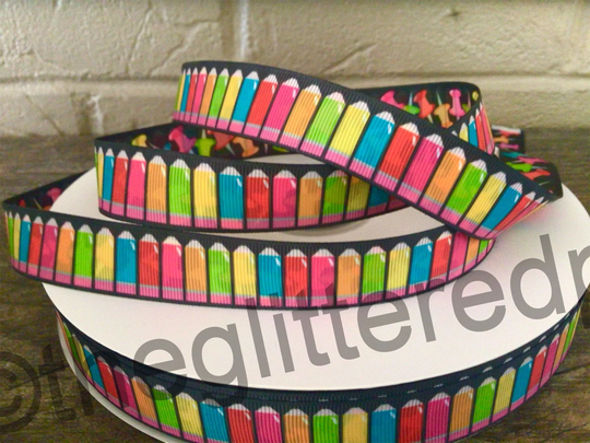 7/8" Pencils Grosgrain Ribbon
