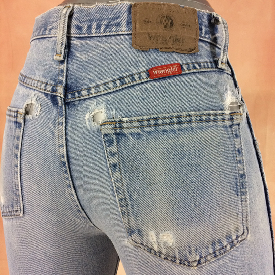 Sz 28 Vintage Wrangler Women Jeans High Waisted Straight Leg 90S Light Wash Ripped Denim Distressed Classic Mom Boyfriend
