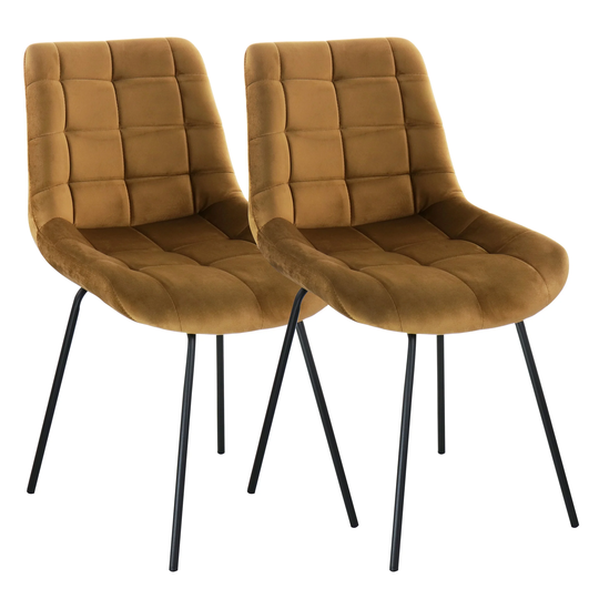 Elama Tufted Modern Chair in Brown with Metal Legs Set of 2