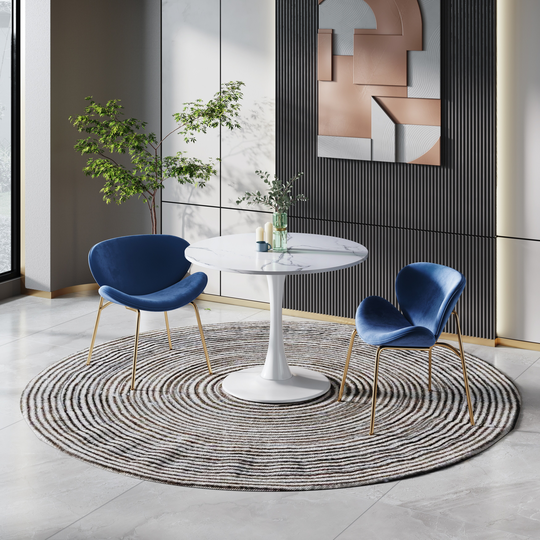 Modern Round Dining Table, Solid Metal Base Coffee Table