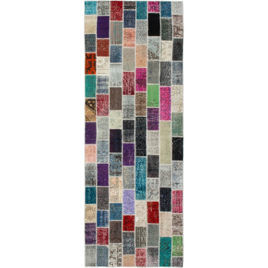 ECARPETGALLERY Hand-knotted Color Transition Patchwork Multi Wool Rug - 3'3 x 10'1