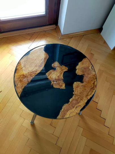 20 Inch Diameter Epoxy Coffee Table Top, Epoxy Wooden Custom River Resin Din Table