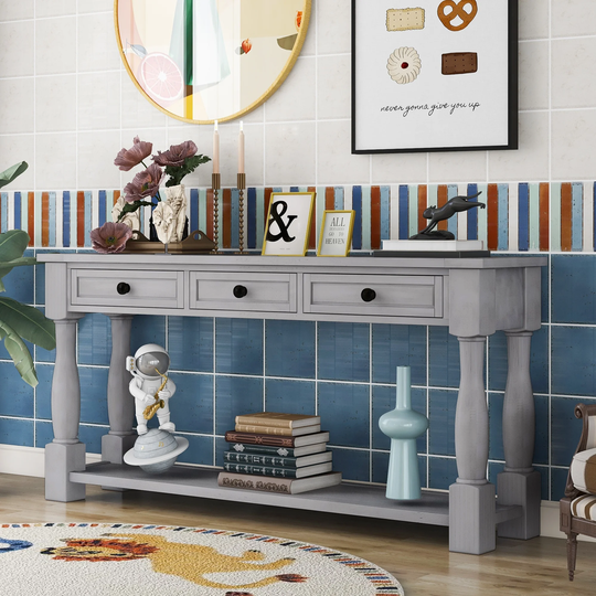 Console Table 64" Long Extra-thick Sofa Table with Drawers and Shelf
