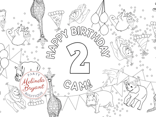 Party Animal Coloring Page Round Table Cover Paper Or Runner Personalized Activity Tablecloth Zoo Themed First Birthday Decor Safari Crafts