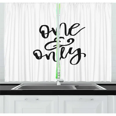 2 Piece One And Only Saying Calligraphy in Bold Pencil Strokes Plain But Effective Saying Kitchen Curtain Set