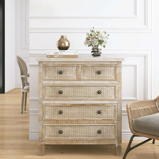 Weathered Wooden Chest 5-Drawer Floor Cabinet