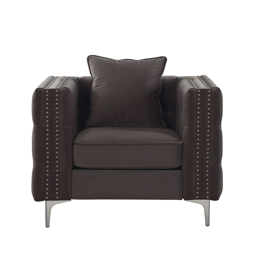 Velvet Upholstered Chair with 1 Pillow in Dark Gray