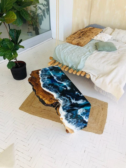 Epoxy Resin Coffee Table, Ocean Design, Wood Art, Resin, Tables, Table