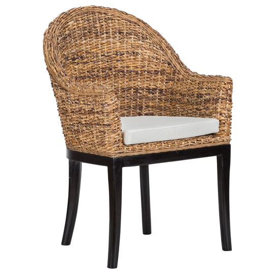 Woven Rattan Side Chair with Polyester Seat Cushion, Set of 2, Brown and Black