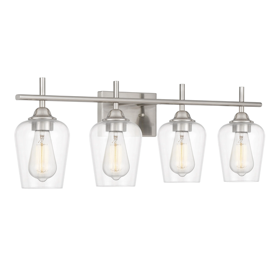 Bacchus 4-Light Brushed Nickel Finish Vanity Light 6.75"x28.75"x 9.75" - Standard Size