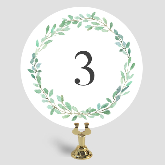 Double Sided Wedding Table Number Cards, Green Wreath Numbers, X01