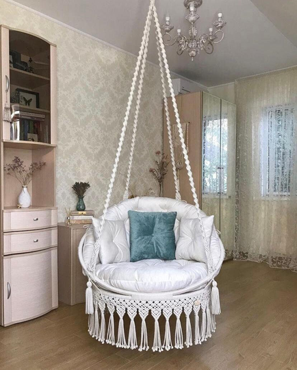 Macrame Swing, Hanging Chair, Cotton Hammock Swing Round Indoor Swing, Outdoor Swing