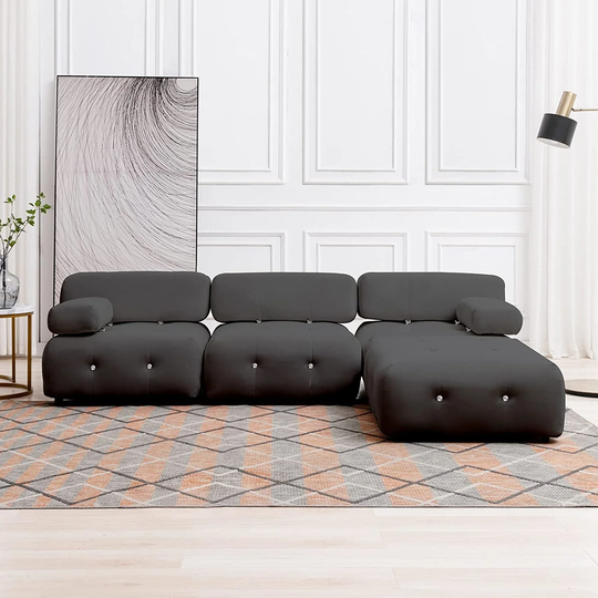 Convertible L-Shaped 4 Seater Modular Velvet Sectional Sofa with Reversible Chaise,Ottoman, Rivet Trim for Livingroom
