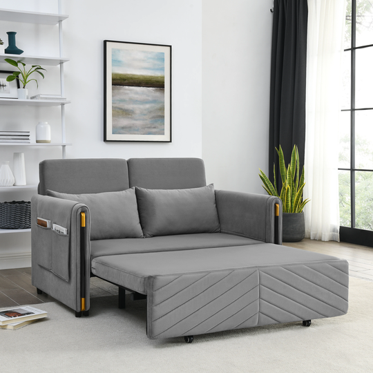 Velvet Loveseat Sofa Convertible Sofa Bed with Pull out Bed and Pillows