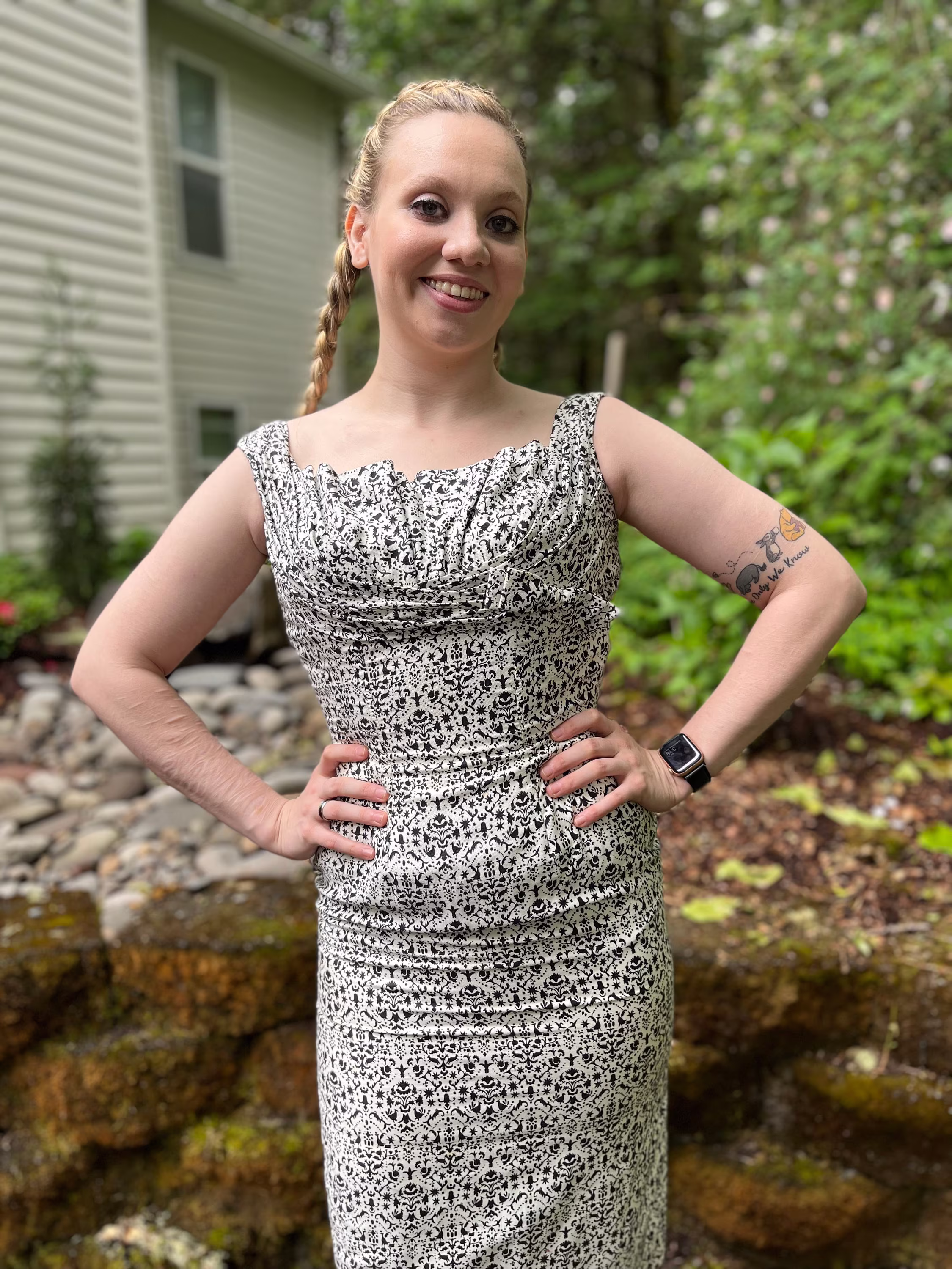 50S Ceil Chapman Rare Mid Century Italian Print Wiggle Dress, Black & White Stunning Pencil Dress