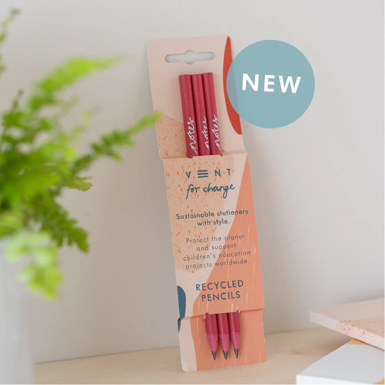 3 Pink Recycled Pencils in Coral Notes Sleeve