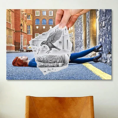 'Pencil Vs Camera 57 - Crow' by Ben Heine Photographic Print on Wrapped Canvas