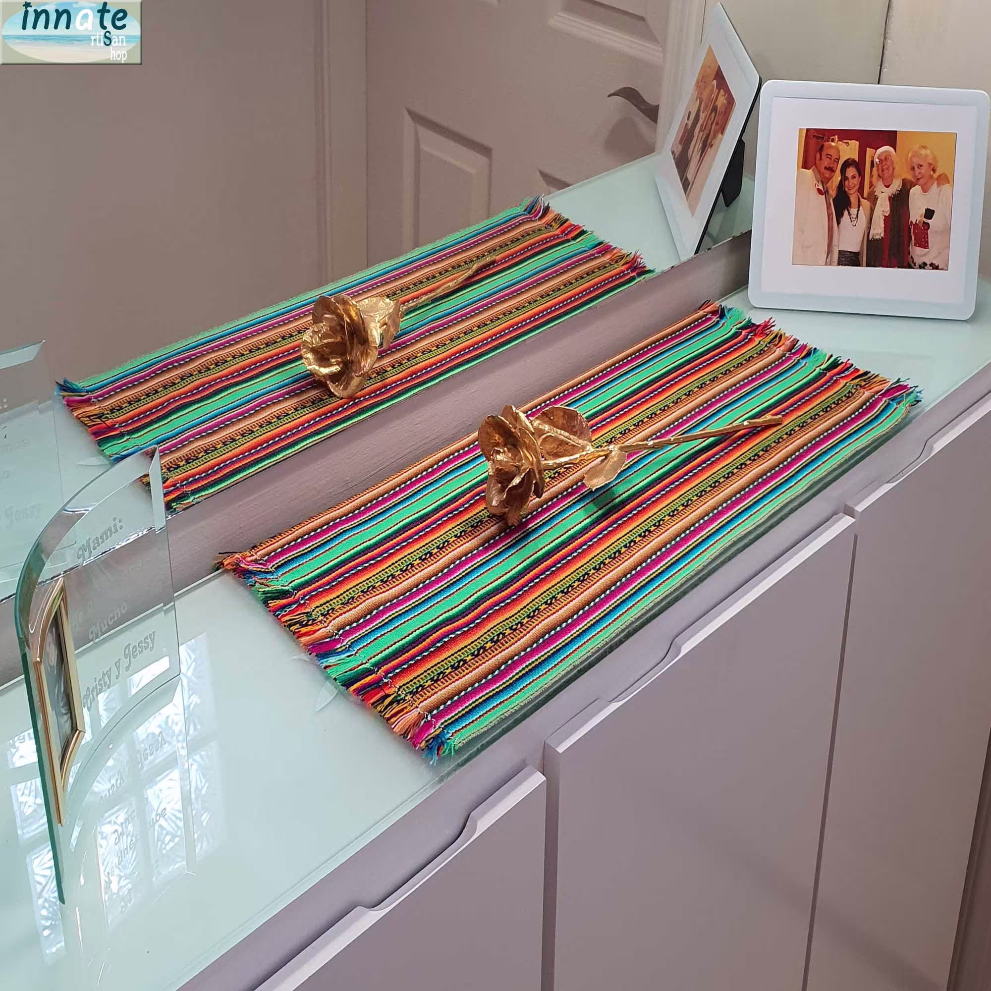 Mini Table Runners, Toppers, Tablecloth, Andean, Ethnic, Hispanic, Cusco, Peruvian, Magenta, Pistachio, Coffee Table, Entrywar, Shelf