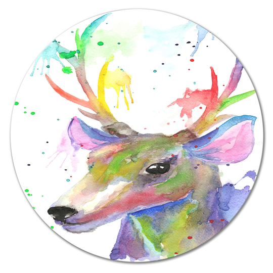 Designart 'Portrait Of Colorful Deer' Traditional Metal Circle Wall Art