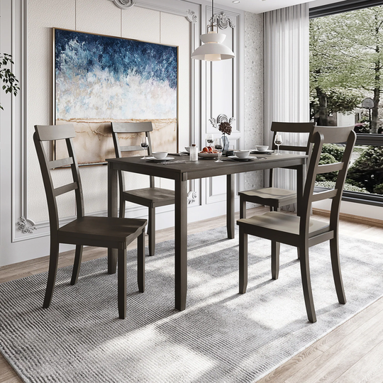 5-Piece Contemporary Style Kitchen Dining Table Set Wood Table and U -Shaped Seat Surface Chairs Set for Dining Room