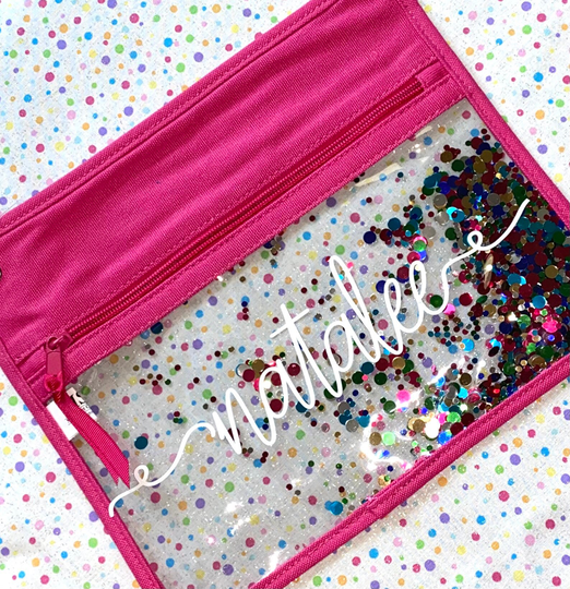 Back To School Personalized Girls Gift Confetti Pencil Pouch Fits in A 3 Ring Binder Pouch, Case