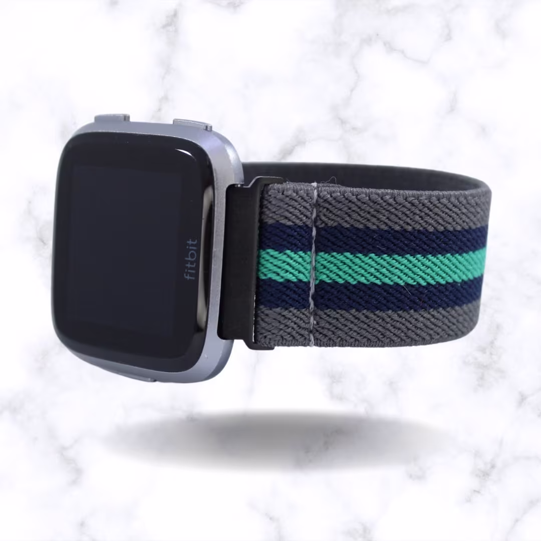 Elastic Fitbit Versa Watch Band - 1, 2, Lite Grey Mint Woven Stretch Scrunchy Boho Comfy Gift Holiday Fall Winter