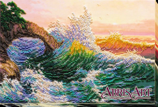 Diy Bead Embroidery Kit On Art Canvas "Sea Wave" Size 8.3"×12.5" | 21×32 cm, Gift | Abris
