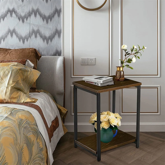 End Table Side Table with Storage Shelf Snack Table with Metal Frame