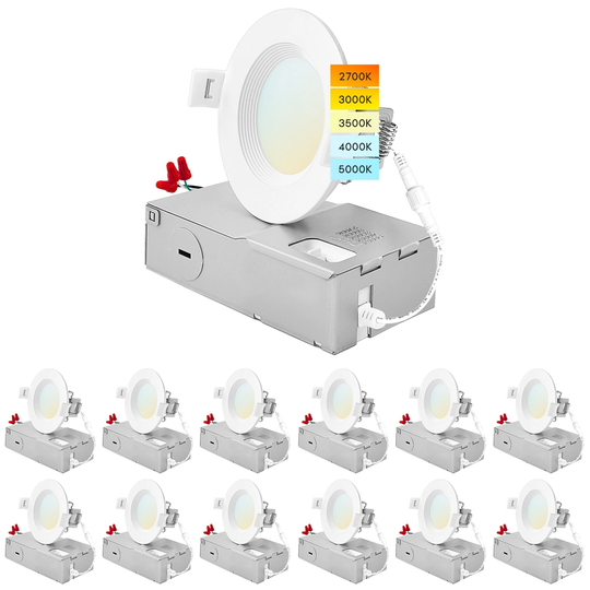 Luxrite 12 Pack 3" Ultra Thin LED Recessed Light J-Box 6W 5 Color Options Dimmable 400 Lumens Baffle IC Rated