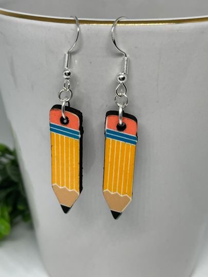 Single Or Double Sided - Teacher Pencil Dangle Stud School Unique Appreciation Preschool