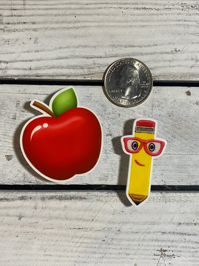 Teacher Apple/Pencil Set- Decorative Fridge Magnet Set - Plastic Resin 2 Pc