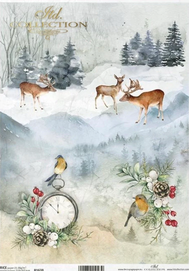 Rice Paper Sheet For Decoupage /Deer/Christmas Paper/ Scrapbooking Card Making 30Gm/2, R1638